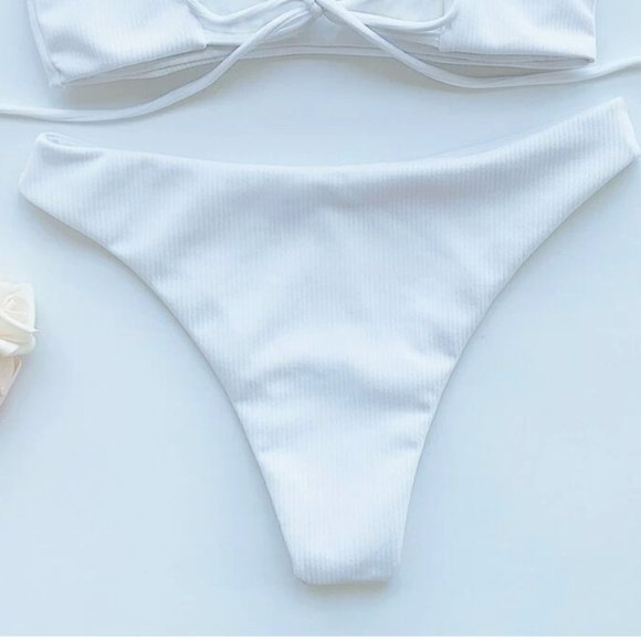 Brand New Shein White Ribbed Scoop Neck Bikini - Picture 6 of 6